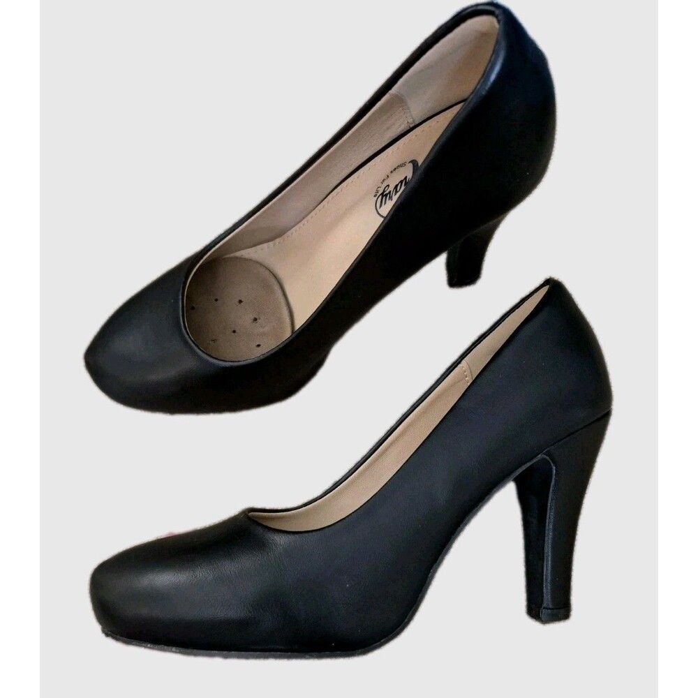 Frary Shoes For Life Black Faux Leather Round Toe High Heel Pumps Womens Size 7